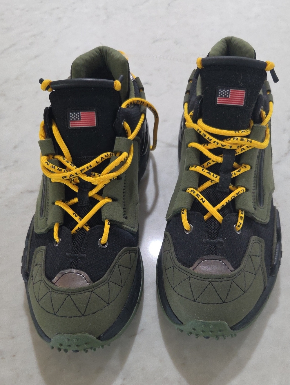 Ralph Lauren Kids Olive Green Sneakers with Yellow Laces